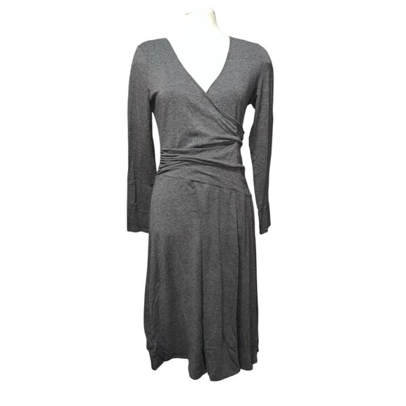 Max & Cleo Womens Long Sleeve Faux Wrap Midi Dress Size Medium Gray - Picture 1 of 9